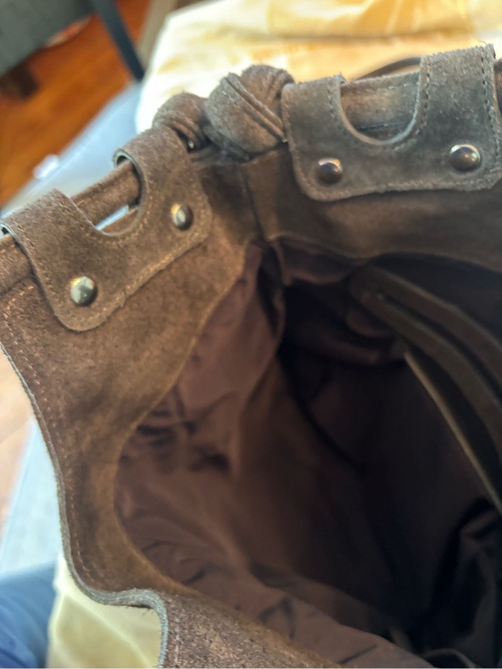 Luciana Verde Italian Suede Fold-over Crossbody Bag Charcoal Gray Boho ✨EUC✨ - Picture 7 of 8